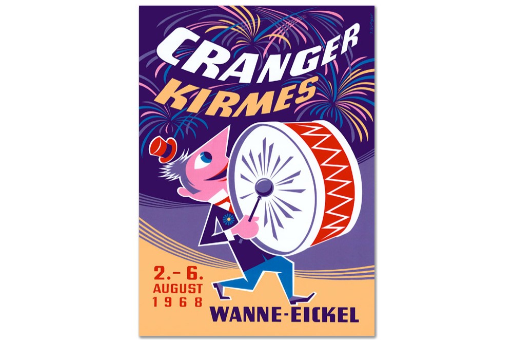 Plakat des Jahres 1968 mit einer Zeichnung eines Mannes mit einer Pauke