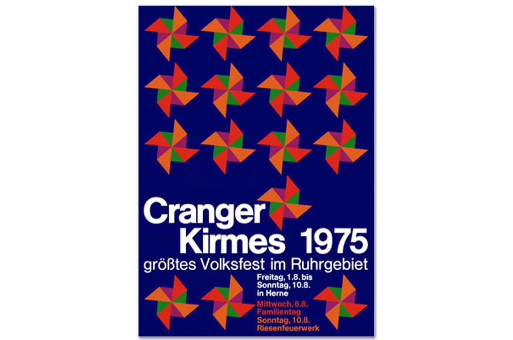 Plakat des Jahres 1973 mit vielen bunten Windrädern