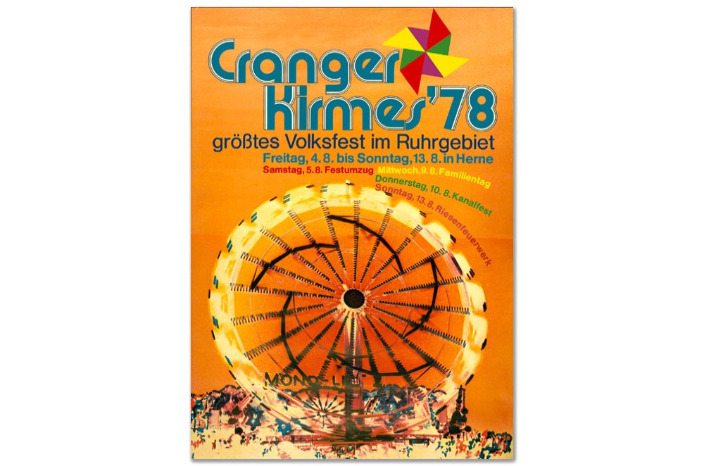 Plakat des Jahres 1978 mit einem Fahrgeschäft in Bewegung