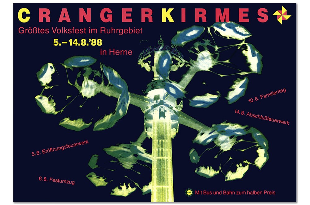 Plakat des Jahres 1988 mit einem Fahrgeschäft