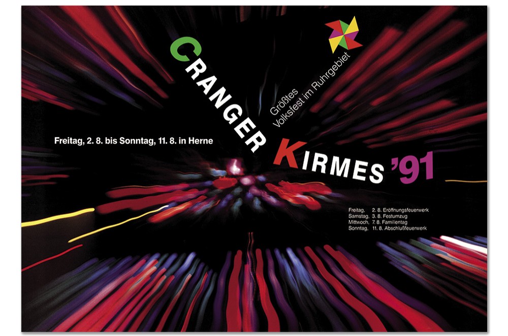 Plakat des Jahres 1991 mit bunten Linien