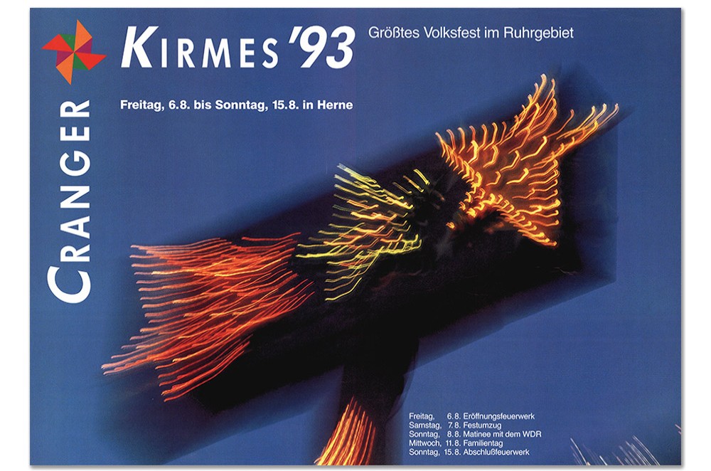 Plakat des Jahres 1993 mit einem Pferd aus Blume stilisiertem Fahrgeschäft