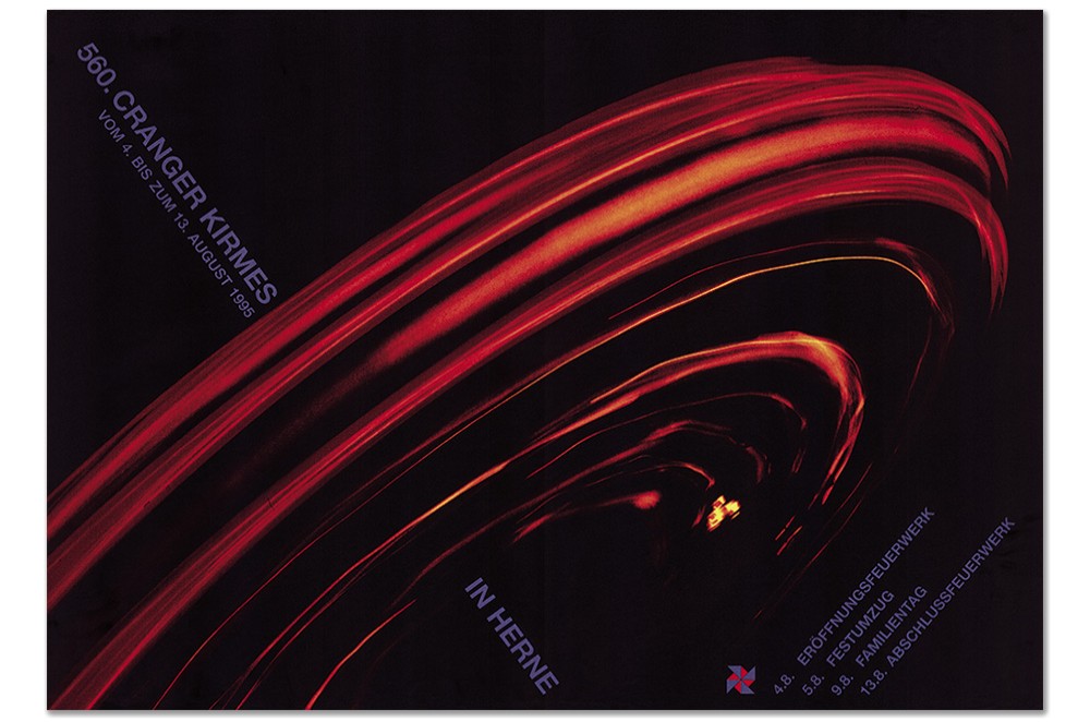 Plakat des Jahres 1995 mit roten gekrümmten Linien