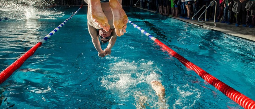 Schwimmer springt ins Becken.